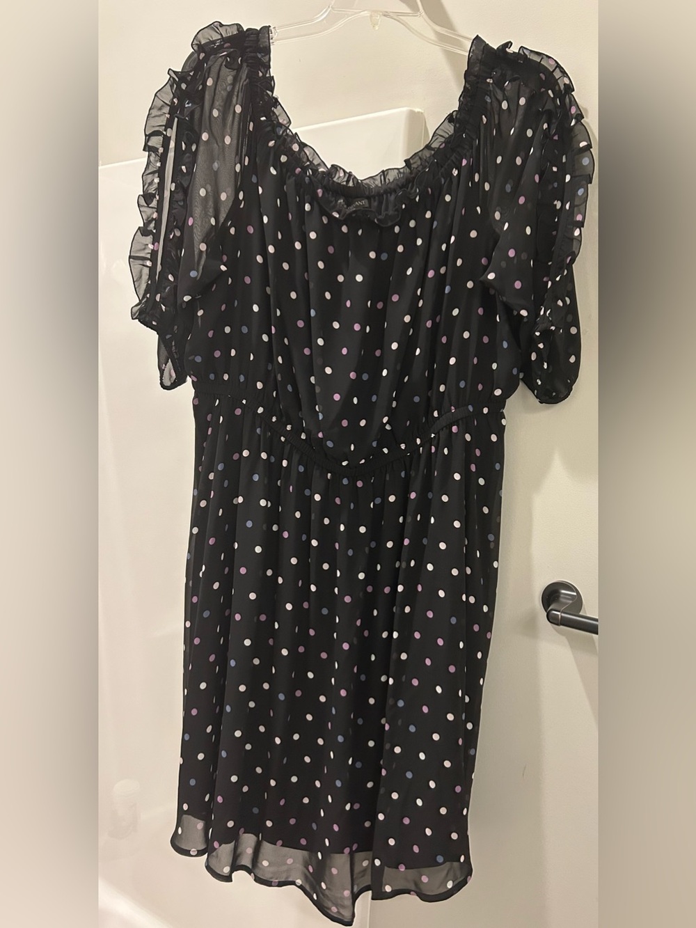 Lane Bryant Black Polka Dot Ruffle-Sleeve Dress